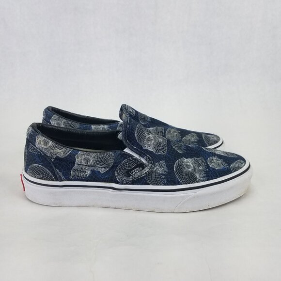 VANS Classic Slip On Wireframe Skull Blue Canvas Sneakers Women's 8 Men's 6.5 - Picture 8 of 13